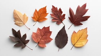 Fototapeta premium Autumn Symphony - Vibrant Leaves Flat Lay on White Background