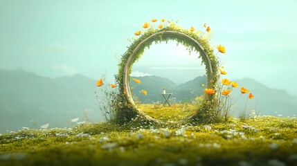 Mirrored Realm Reflecting the Duality of Reality and Dreams