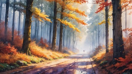 Obraz premium anime autumn illustration background