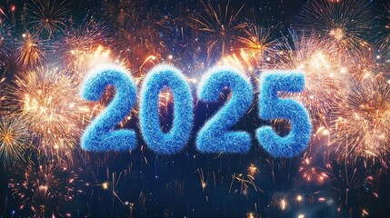 Festive representation of the year 2025 with fireworks.