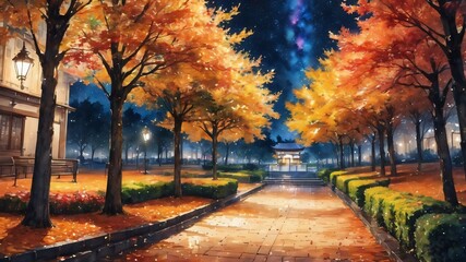 Naklejka premium anime autumn illustration background