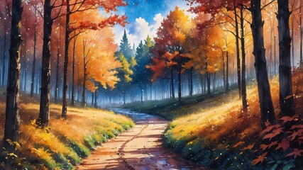 Fototapeta premium anime autumn illustration background