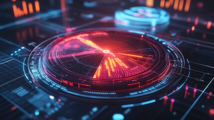 Futuristic Digital Interface with Red and Blue Elements