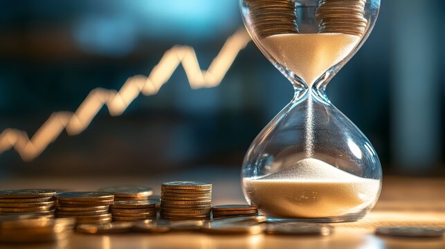 Time Is Money   Hourglass  Coins  and Descending Graph