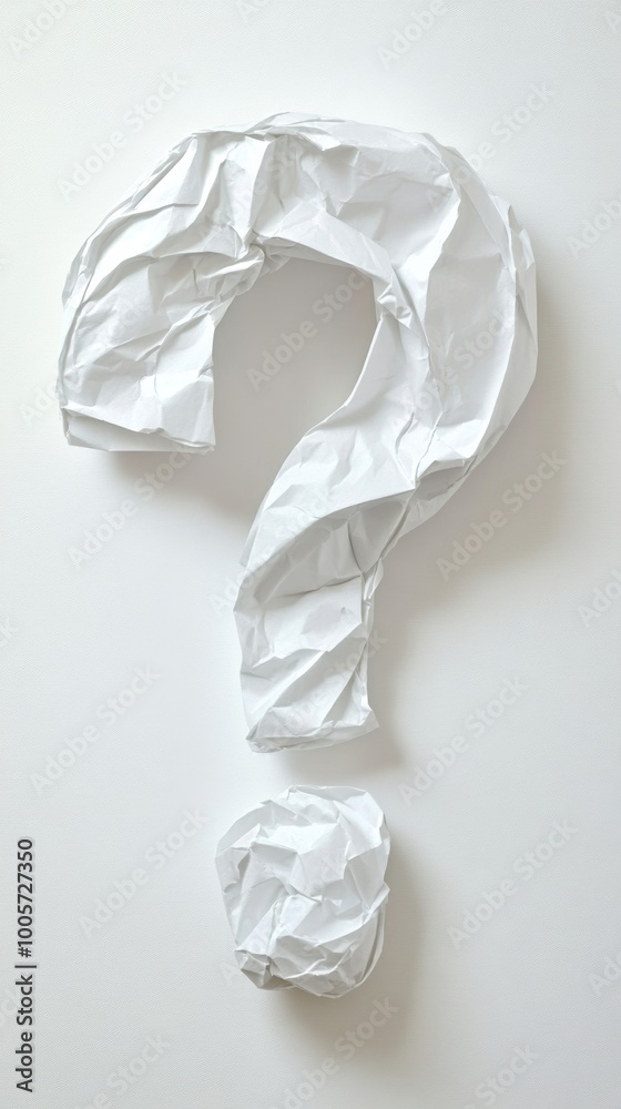 Aufkleber crumpled white paper forming a question mark on a light background