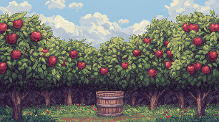 Pixel Art Apple Orchard: A Summer Day in the Country