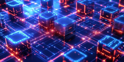 Obraz premium a computer circuit with red and blue lights