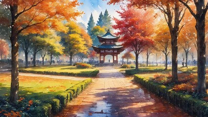 anime autumn illustration background