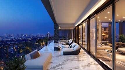 Modern Luxury Balcony with City View at Dusk