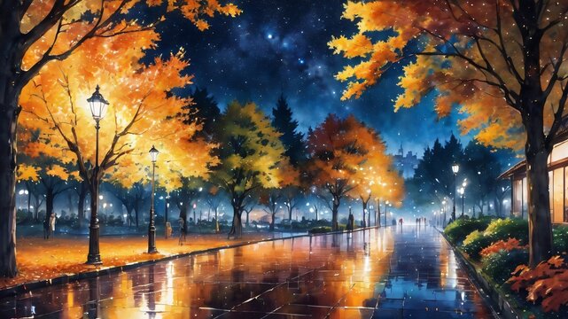 anime autumn illustration background