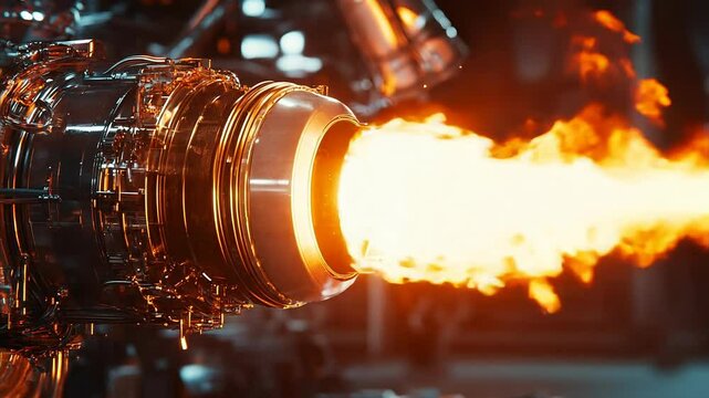High-Speed Close-Up of Rocket Engine Ignition with Flames