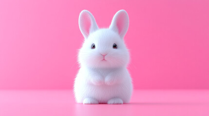 Obraz premium Cute white bunny sitting against a vibrant pink background, perfect for Easter, spring themes, or adorable animal illustrations.