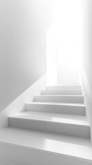 A serene staircase leading to a bright doorway, symbolizing hope and aspiration in a minimalist design.
