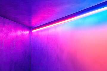 Vibrant neon lights illuminate a textured wall corner, creating a modern, atmospheric ambiance perfect for artistic backgrounds.