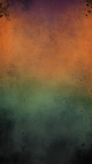 Rough, gritty texture background with a Halloween theme, dark and moody colors like deep orange, black, dark purple, and eerie green. Cracks, scratches, and uneven patches, use for graphic design.
