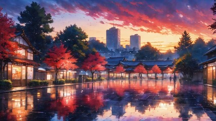 Fototapeta premium anime autumn illustration background