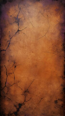 Rough, gritty texture background with a Halloween theme, dark and moody colors like deep orange, black, dark purple, and eerie green. Cracks, scratches, and uneven patches, use for graphic design.