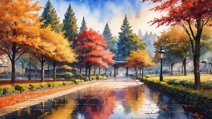 anime autumn illustration background