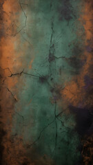 Rough, gritty texture background with a Halloween theme, dark and moody colors like deep orange, black, dark purple, and eerie green. Cracks, scratches, and uneven patches, use for graphic design.