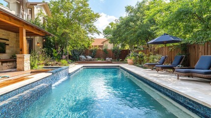 Serene Backyard Pool with Loungers and Greenery