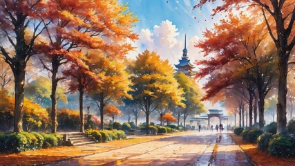 anime autumn illustration background