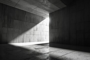 Minimalist Concrete Room Interior with Empty Space. 3D Illustration