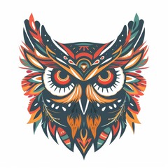 Fototapeta premium Owl head with tribal decorations in a simple drawing book style.