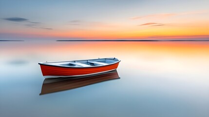 Fototapeta premium Steg mit Fischerboot am Achterwasser bei Warthe auf der Insel Usedom