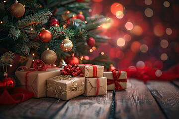 Christmas greeting card with bright winter holiday composition and New Year background