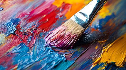 Fototapeta premium Artist's Brush Applying Paint Close-Up