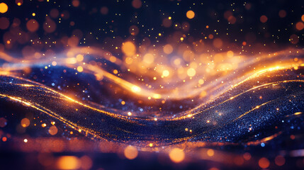 Obraz premium mesmerizing abstract background featuring shimmering waves of golden and blue light, creating sense of depth and movement. sparkling particles evoke feeling of magic and wonder