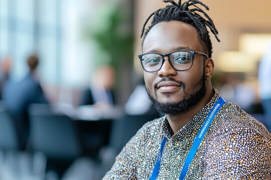 Young business techie attending a tech conference, networking with other attendees and exchanging ideas, Generative AI 