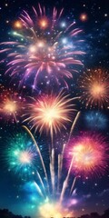 Fototapeta premium Dazzling display of fireworks bursting in a variety of colors against the night sky, symbolizing celebration festivity