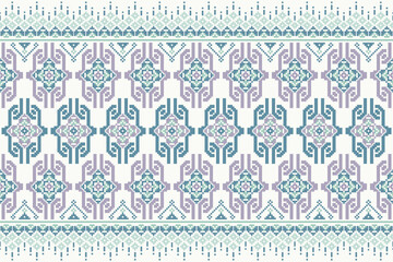 Cross Stitch pattern with Floral Designs. Traditional cross stitch needlework. Geometric Ethnic pattern, Embroidery, Textile ornamentation, fabric, Hand stitched pattern, Cultural stitching pixel art.