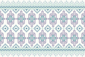 Cross Stitch pattern with Floral Designs. Traditional cross stitch needlework. Geometric Ethnic pattern, Embroidery, Textile ornamentation, fabric, Hand stitched pattern, Cultural stitching pixel art.