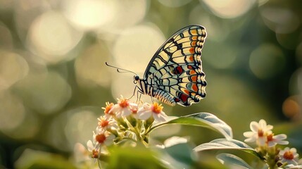 Obraz premium Butterfly perched on flowers in a natural setting.