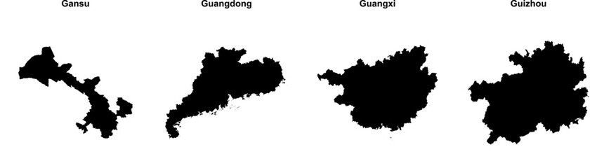 Gansu, Guangdong, Guangxi, Guizhou outline maps