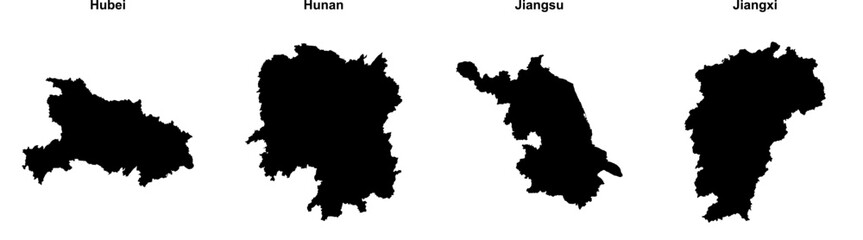 Hubei, Hunan, Jiangsu, Jiangxi outline maps