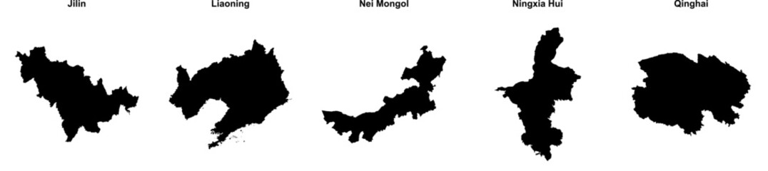 Obraz premium Jilin, Liaoning, Nei Mongol, Ningxia Hui, Qinghai outline maps
