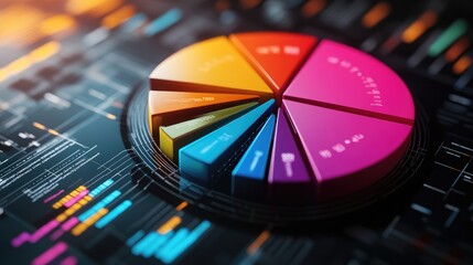 Obraz premium Colorful Pie Chart on Digital Interface Background