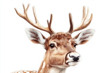 Realistic Christmas reindeer with detailed features, set against a white background.
