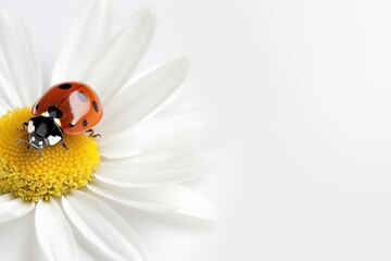 Obraz premium Close-up of a ladybug sitting on a white daisy with a soft blurred background.