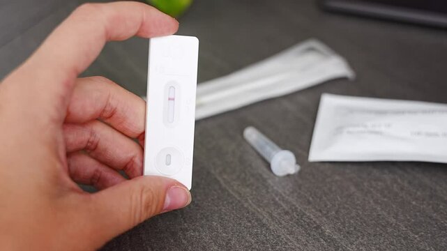 Rapid Antigen Test kit with with negative result during swab COVID-19 testing. Coronavirus Self nasal or Home test, Autumn exacerbation of viruses