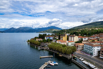 Lago Maggiore summer landscape, drone photo Italy 18.08.2024