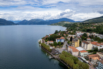 Fototapeta premium Lago Maggiore summer landscape, drone photo Italy 18.08.2024