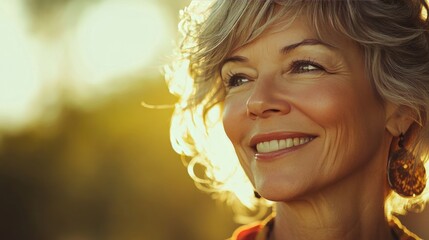 Joyful Mature Woman Smiling in Natural Light