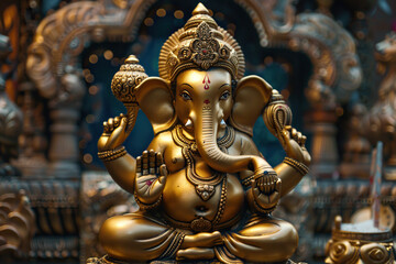 Fototapeta premium Beautiful greeting card with bright holiday composition for happy celebrate Ganesh Chaturthi