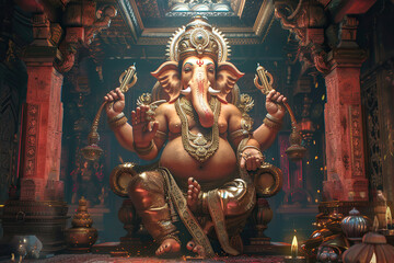 Fototapeta premium Beautiful greeting card with bright holiday composition for happy celebrate Ganesh Chaturthi