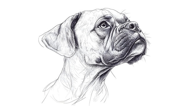 recommend clip art: Boxer Dog sketch hand drawn line art engraving Vector illustration