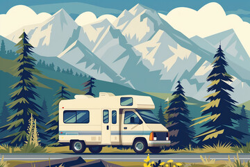 Obraz premium Holiday trip on large family motorhome for holiday in beautiful nature
